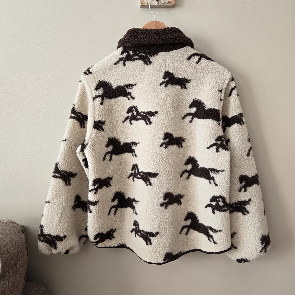 NWT THE GREAT. Pasture Fleece Jacket Horse Print Off White Size 1 - Picture 6 of 12